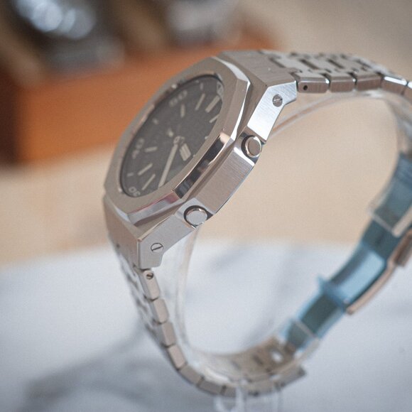 (Brand New) Casio G-Shock GA-2100 Full Mod Stainless Steel with Blue Waffle Face - Picture 6 of 17